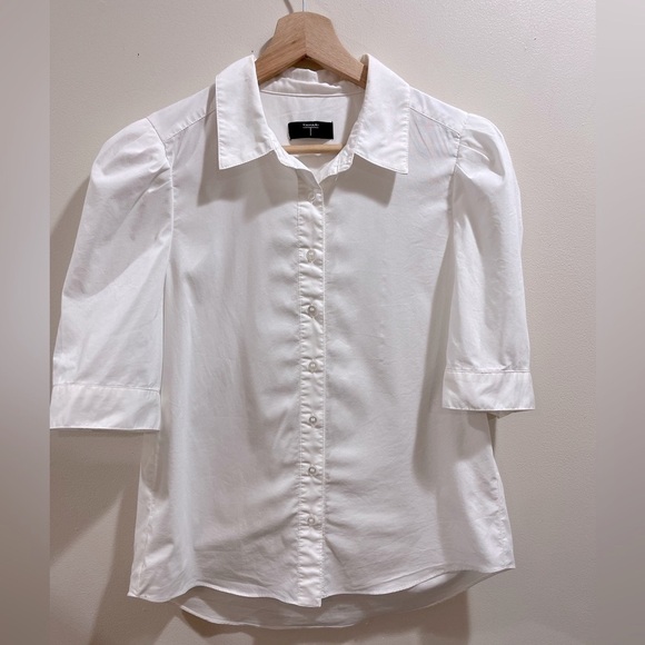NWOT Tahari White Button-Up with Pouf Sleeves - Picture 1 of 5